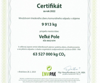 Aktuality / Certifikát za rok 2022 ENVIPAK - foto