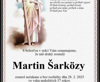 Aktuality / Zosnulý Martin Šarközy  - parte  - foto